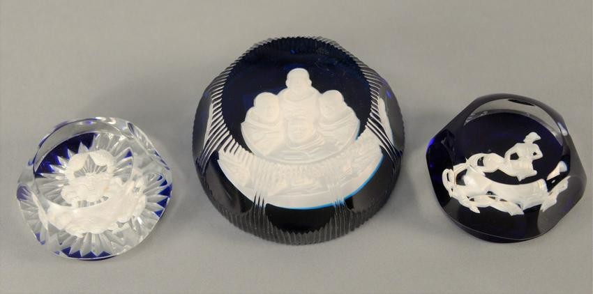 Group of three Sulphide cameo paperweights, Baccarat