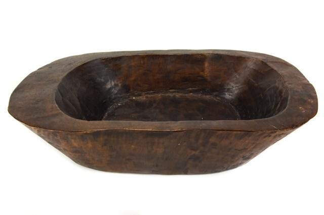 Hand Carved Oversized Dough Bowl w Flat Base