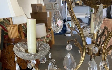 Hollywood Regency Crystal and Brass Chandelier Three Lights