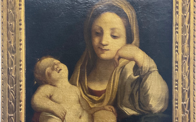 Ignoto, da Carlo Maratta "Madonna con Bambino" olio su tela (cm 58,5x44,5) in cornice (difetti e restauri)