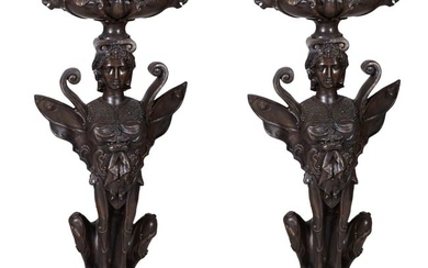 Impressive Pair of Bronze Sphinx Fountains/Jardinieres, 20th c., H.- 65 in., W.- 28 in., D.- 20 in.