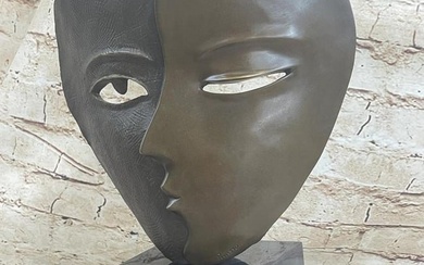 Inspired Dual Face Mask Bronze Statue Sculpture Surreal Modern Art Deco Bronze - 14lbs
