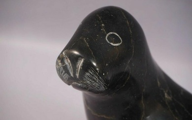 Inuit Canada Carving Sea Lion Seal Soapstone HEAVY Juanisi Jakusi Itukalla 1982