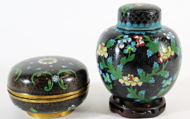 JAPANESE CLOISONNE LIDDED JAR AND BOX