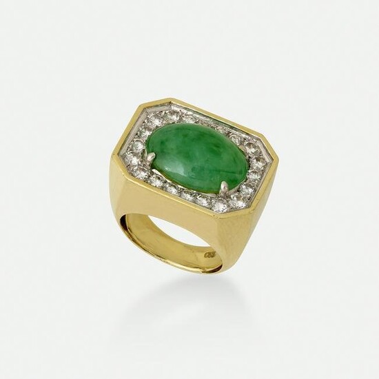 Jade, diamond, and gold ring