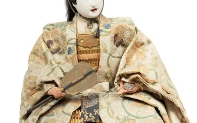 Japanese Ningyo Doll, Early 20th C., "Seated Figure,", H 17" W 147" Depth 9"
