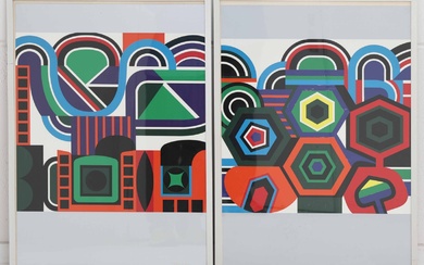 Jean Dewasne (1921-1999). Compositions. Two serigraphs in colour.