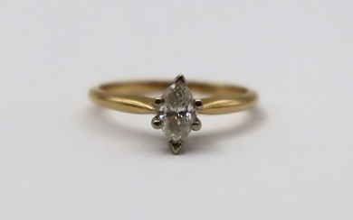 Jewelry. 14kt Gold Marquise Solitaire Diamond Ring