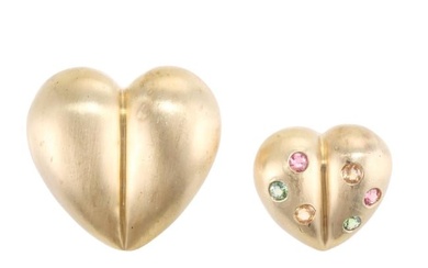 Judith Ripka 18k Gold Sapphire Heart Brooch Set of 2
