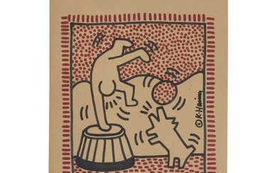 KEITH HARING Felt Tip Drawing "Circus Acrobat with Dog"