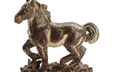 SOLD. Knud Kyhn: Stoneware figure in shape of a horse, decorated with sung glaze. Signed monogram. H. 30. L. 29 cm. – Bruun Rasmussen Auctioneers of Fine Art