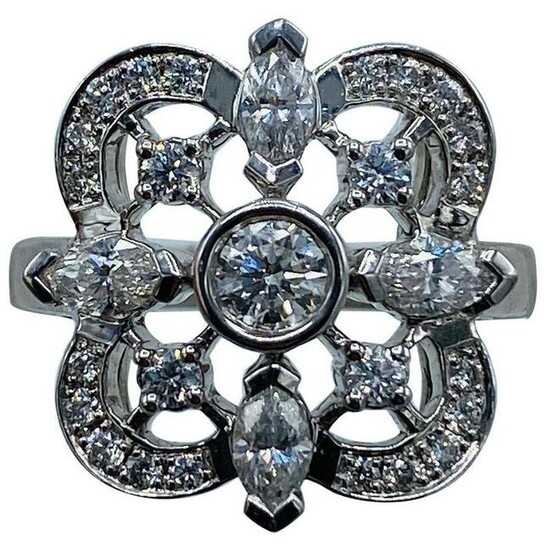 Kwiat White Gold and Diamond Floral Coctail Ring Size