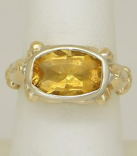 LADIES TWO TONE 14k GOLD HIGH POLISH 4.00ct OVAL YELLOW
