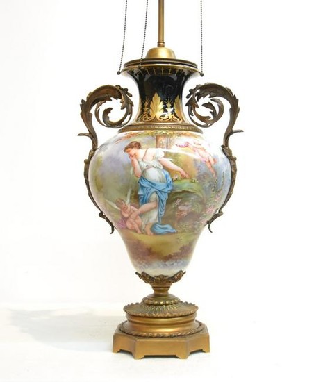 LARGE HAND PAINTED SEVRES URN LAMP