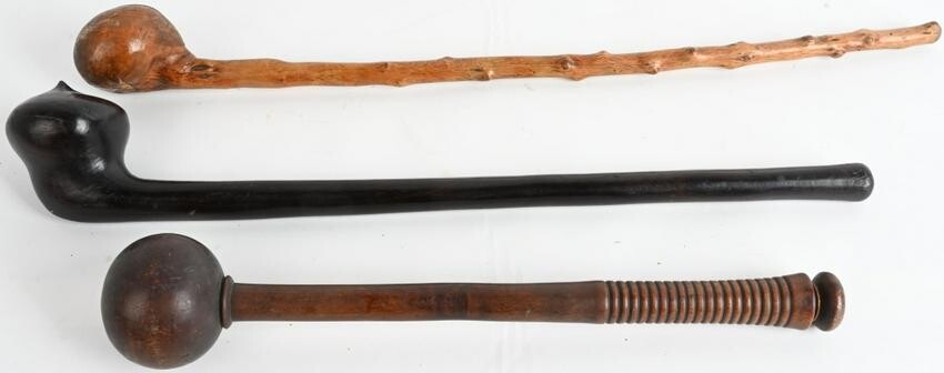 LOT OF 3 WOOD TRIBAL BATTLE OR WAR CLUBS