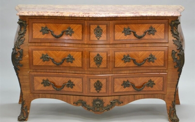 LOUIS XV STYLE BRASS MOUNTED INLAID TULIPWOOD COMMODE