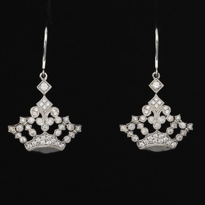 Ladies' Gold and Diamond Pair of Crown Earrings