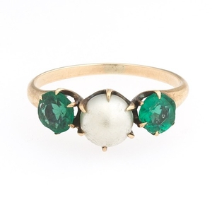Ladies' Victorian Gold, Pearl and Green Stones Ring