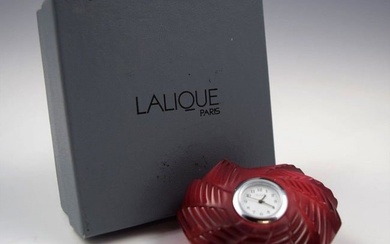 Lalique Ruby Red Crystal Heart St. Valentine Desk Clock
