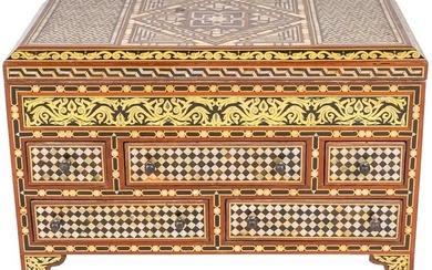 Large Antique Islamic Syrian intricate Style Levantine Inlaid Wood Mother Pearl Trinket Cabinet Box