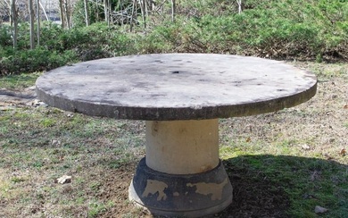 Large Round 19th C English Carved Yorkstone Garden Dining Table