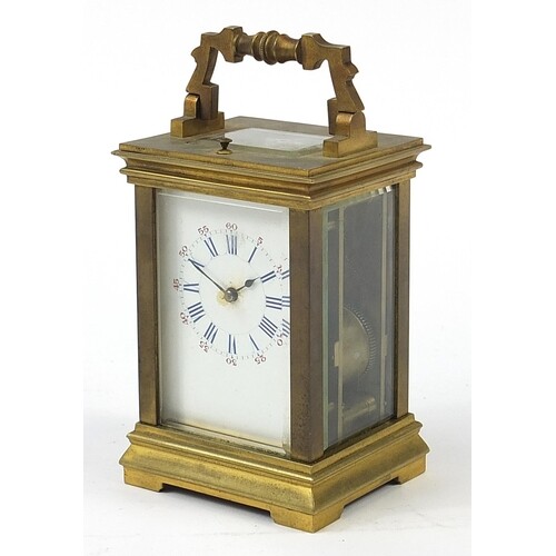 Large brass cased repeating carriage clock striking on a gon...