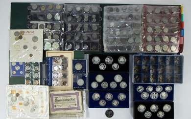 Large collection of coins and banknotes