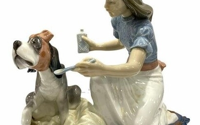 Lladro #5921 Take Your Medicine Girl with Dog Figurines
