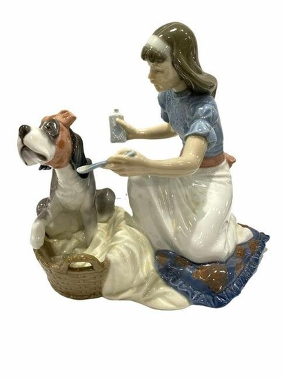 Lladro #5921 Take Your Medicine Girl with Dog Figurines
