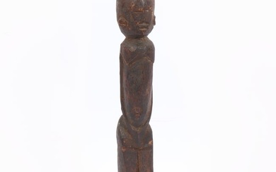Lobi Bateba African carved wood figural statue, Cote d'Ivoire. 19"H x 2 3/4"W