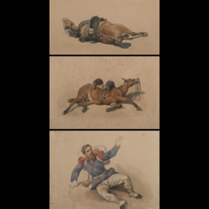 Lot composed of two watercolors attributed to Stanislao Grimaldi Conte del Poggetto. Third quarter of the 19th century (cm 37x47.5)