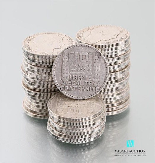 Lot of forty-nine silver coins 10 Francs 1929,...