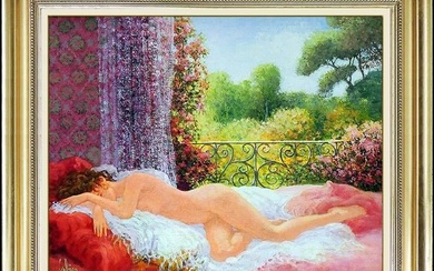 Louis Fabien Oil On Canvas Authentic Original Painting Signed Nude Female Art
