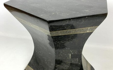 Maitland Smith Style Stone Laminate Side Table. Brass B