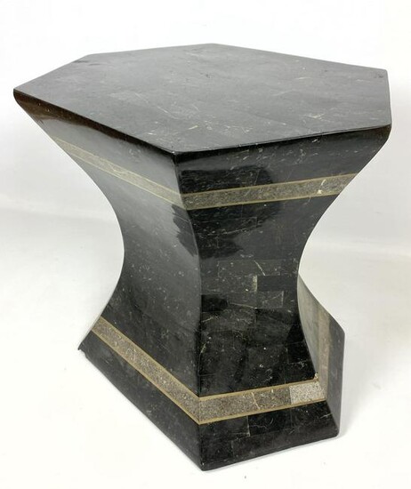 Maitland Smith Style Stone Laminate Side Table. Brass B