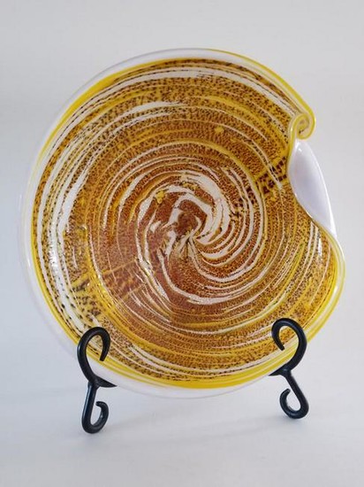Mid Century Murano Sommerso Scsllop Bowl