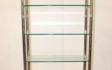 Mid century modern design chrome and glass shelf etagere in the manner of Milo Baughman
