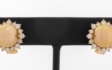 Mikimoto 18K Golden Pearl Diamond Earrings