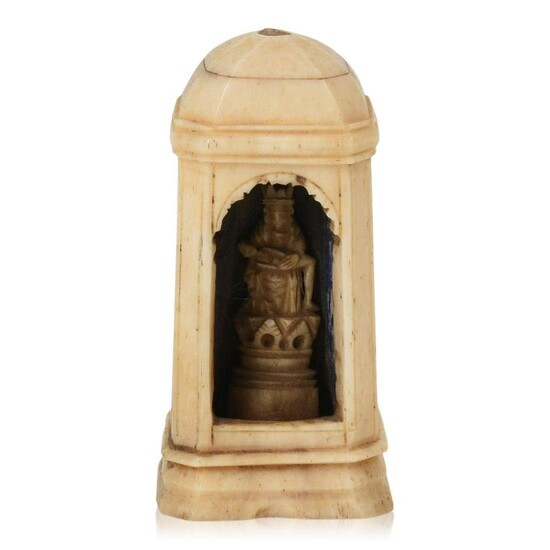 Miniature Carved Bone Shrine of Madonna and Child