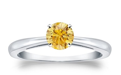 Natural 0.50 CTW Yellow Diamond Solitaire Ring 18K White Gold