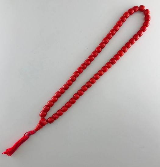 Necklace Mala of 55 coral grains, Weight: 42g...