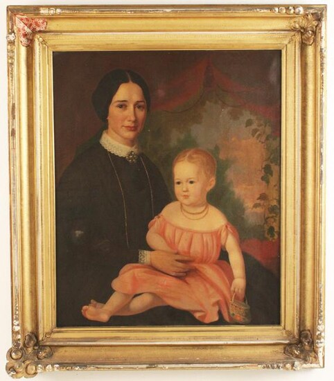 O/C PORTRAIT OF WOMAN AND CHILD; ATTR. C.R. PARKER