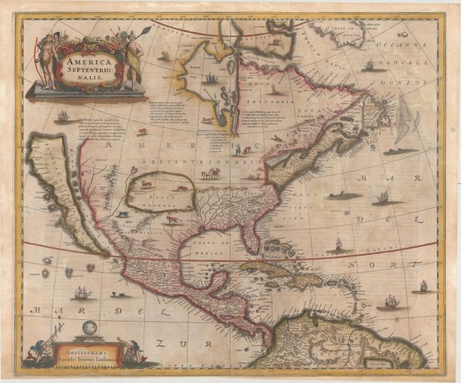 One of the Most Important Maps Perpetuating the Myth of the Island of California, "America Septentrionalis", Hondius/Jansson