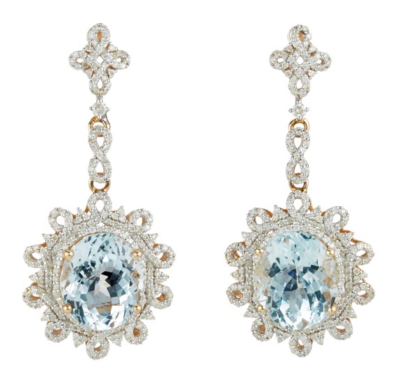 Orianne, A Pair of Aquamarine, Diamond and Gold Earrings