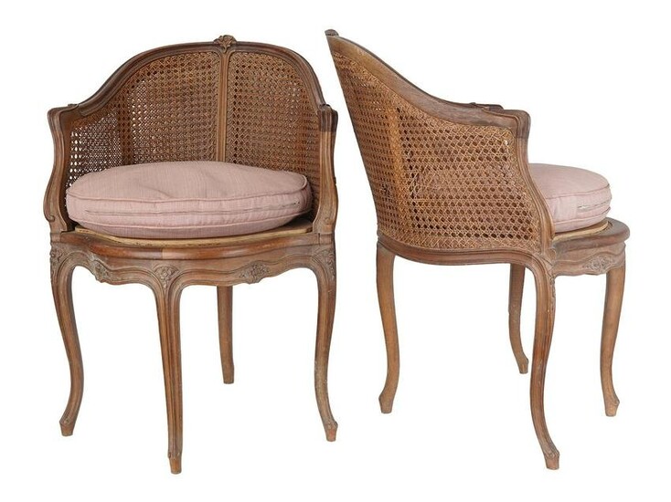 PAIR ANTIQUE FRENCH DOUBLE CANE BACK CORNER CHAIR