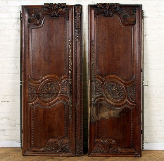 PAIR CARVED OAK 19TH CENTURY FRENCH DOORS