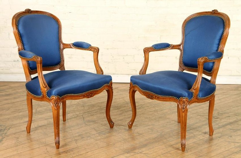 PAIR FRENCH LOUIS XV STYLE OPEN ARM CHAIRS C.1930