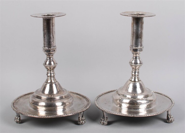 PAIR OF SOUTH AMERICAN SILVER COLONIAL CANDLESTICKS