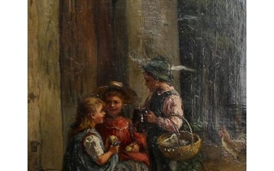 PETERS, PIETRONELLA (Stuttgart 1848-1924), "Drei Kinder vor dem Haus"