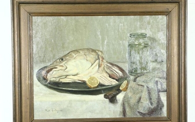 Paintings, engravings, etc. - Paul Arntzenius (1883-1965), still life with fish head and green glass jar, oil on canvas, signed -45 x 59 cm